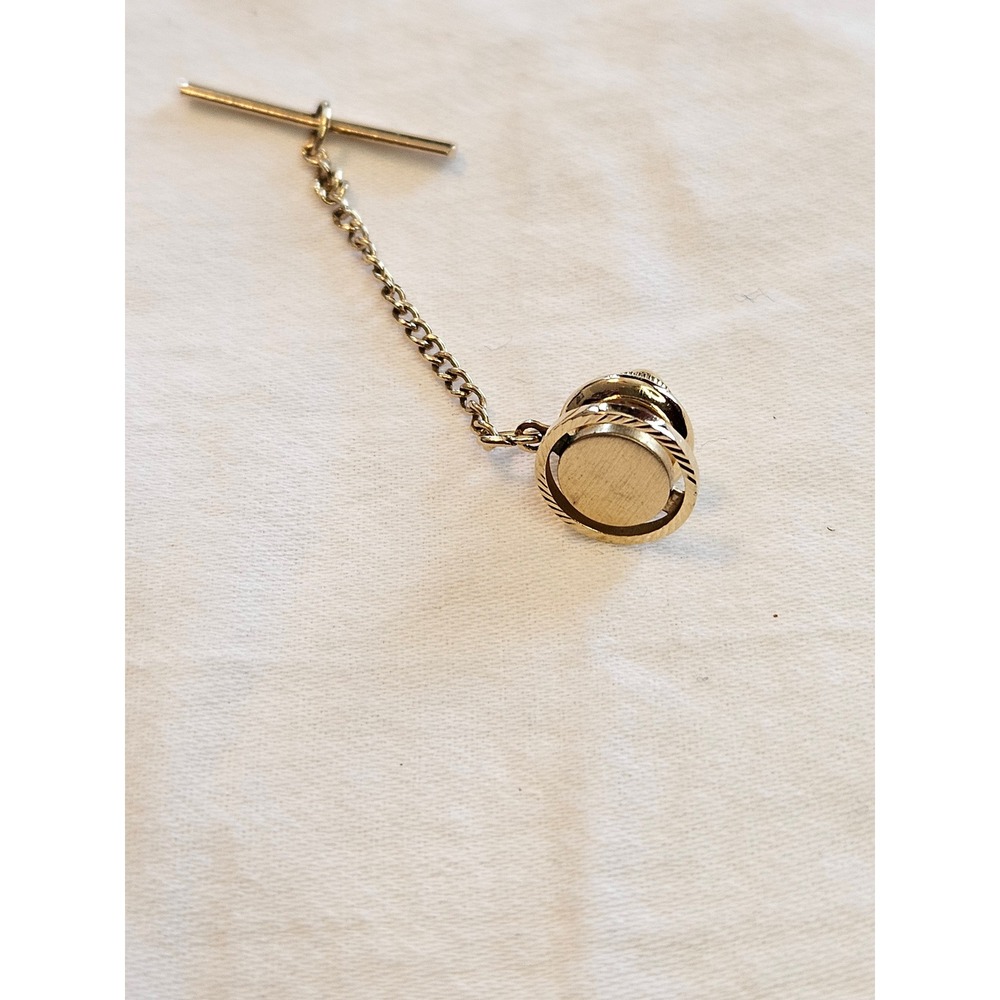 Vintage Lamode Karatclad Mens Gold Tone TieTack Chain Dapper Formal Accessory